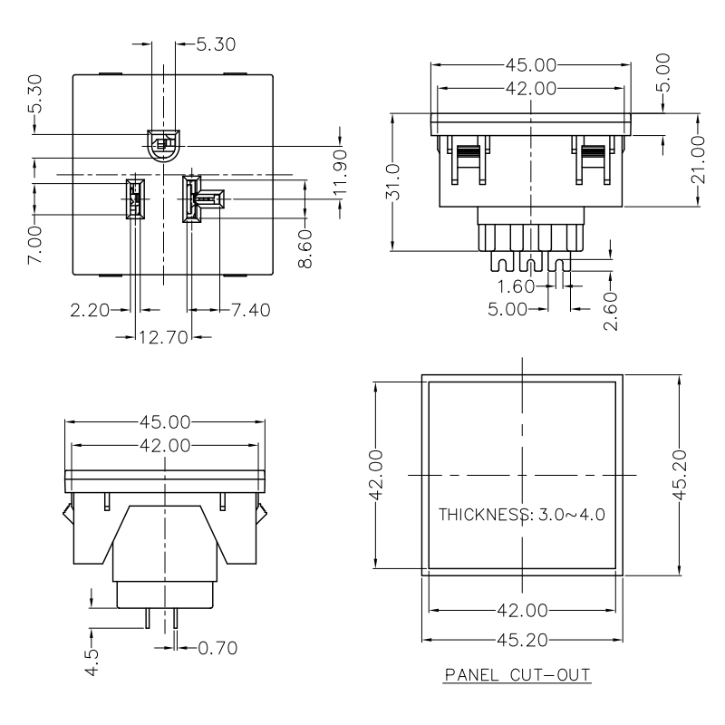 45*45 USA standard NEMA 5-15R IEC 15A 125V AC power American socket 3 PIN plug PDU socket connector with certification