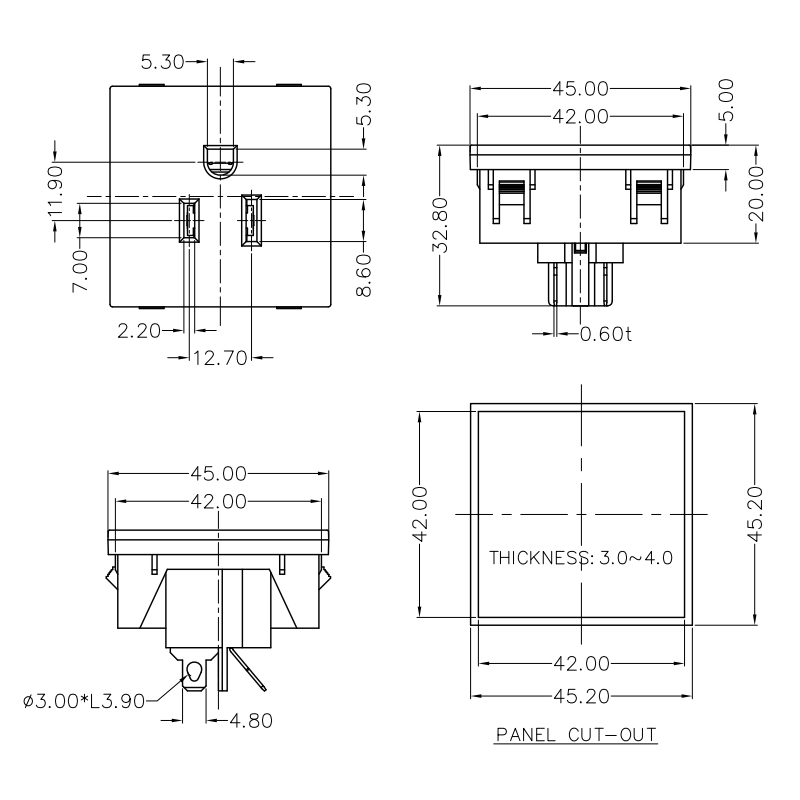 45*45 USA standard NEMA 5-15R IEC 15A 125V AC power American socket 3 PIN plug PDU socket connector